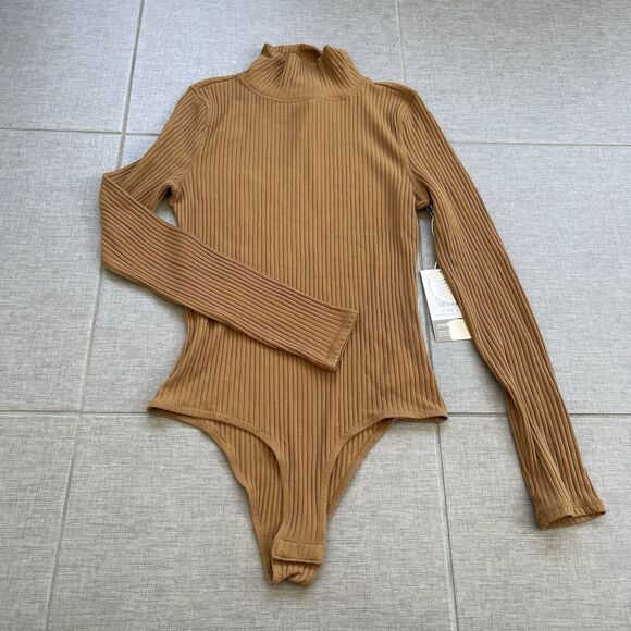 VUORI Bleeker Bodysuit Medium Caramel Brown NEW Long Sleeve Mock Neck Ribbed - Picture 4 of 9